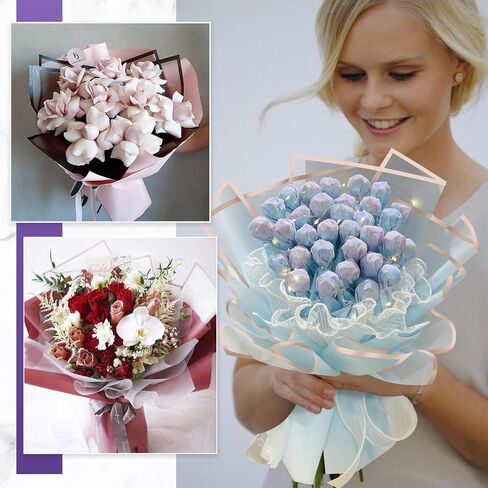 poewor 20 Sheets Gold Edge Flower Wrapping Paper Light purple Colors Waterproof Translucent Bouquet Packaging Paper Florist Bouquet Supplies for Wedding in Saudi Arabia