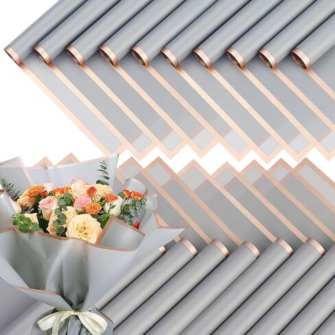 poewor 20 Sheets Gold Edge Flower Wrapping Paper Light purple Colors Waterproof Translucent Bouquet Packaging Paper Florist Bouquet Supplies for Wedding in Saudi Arabia