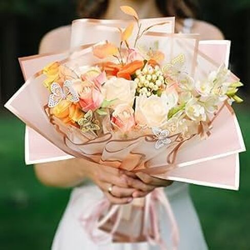 poewor 20 Sheets Gold Edge Flower Wrapping Paper Light purple Colors Waterproof Translucent Bouquet Packaging Paper Florist Bouquet Supplies for Wedding in Saudi Arabia