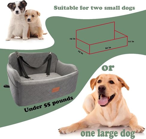 Large Dog Car Seat Up to 55lb,Two Clip-On Safety Adjustable Leashs Dog Car Bed for 2 Small Dogs,Completely detachable and washable Pet Car Seat,Easy to Install(Black/Grey, Large) in Saudi Arabia