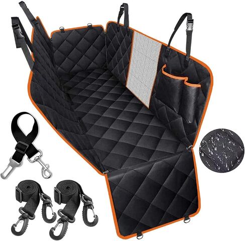 3 in 1 Split Dog Car Seat Cover for Back Seat, 100% Waterproof Dog Car Hammock with Mesh Visual Window and Storage Pocket, Back Seat Protector for Cars, Trucks, SUVs (Black, 3 in 1) in Saudi Arabia