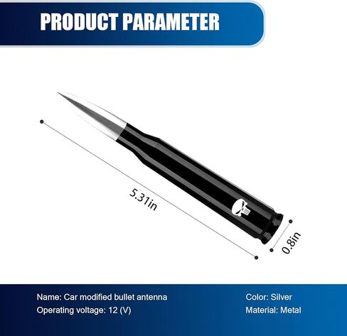 1 PC Car Bullet Antenna, 5.4" x 0.8" Skull Print Threaded Mount Alloy Signal Receiving Antenna, Modification Replacement Accessories, for Ford F150 Wrangler Jeep Chevrolet (Silver & Black) in Saudi Arabia