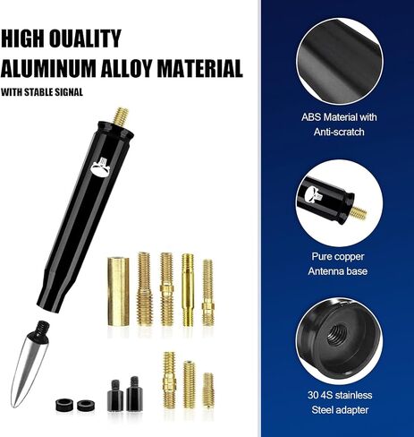 1 PC Car Bullet Antenna, 5.4" x 0.8" Skull Print Threaded Mount Alloy Signal Receiving Antenna, Modification Replacement Accessories, for Ford F150 Wrangler Jeep Chevrolet (Silver & Black) in Saudi Arabia