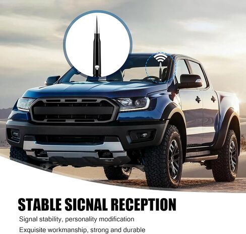 1 PC Car Bullet Antenna, 5.4" x 0.8" Skull Print Threaded Mount Alloy Signal Receiving Antenna, Modification Replacement Accessories, for Ford F150 Wrangler Jeep Chevrolet (Silver & Black) in Saudi Arabia