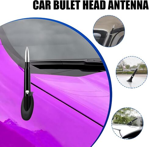1 PC Car Bullet Antenna, 5.4" x 0.8" Skull Print Threaded Mount Alloy Signal Receiving Antenna, Modification Replacement Accessories, for Ford F150 Wrangler Jeep Chevrolet (Silver & Black) in Saudi Arabia