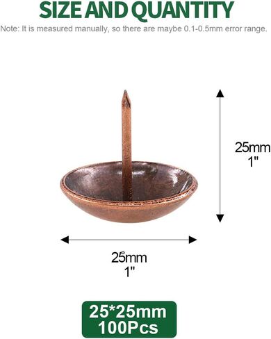 Keadic 100Pcs 1" (25mm) Antique Upholstery Tacks Furniture Nails Pins Assortment Kit for Upholstered Furniture Cork Board or DIY Projects - Red Copper in Saudi Arabia