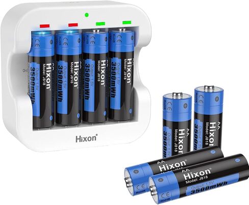 Rechargeable Lithium Batteries AA with Charger,Hixon 3500mWh High-Capacity AA Rechargeable Battery,Constant 1.5V Rechargeable Double A,1600 Cycle AA Li-ion Battery,Max 3A Current[8AA+1Charger] in Saudi Arabia