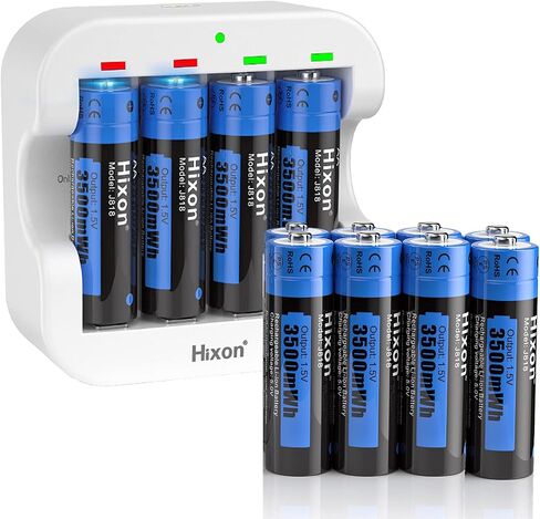 Rechargeable Lithium Batteries AA with Charger,Hixon 3500mWh High-Capacity AA Rechargeable Battery,Constant 1.5V Rechargeable Double A,1600 Cycle AA Li-ion Battery,Max 3A Current[8AA+1Charger] in Saudi Arabia