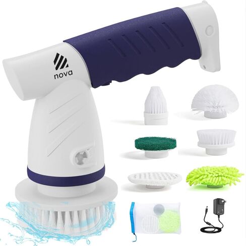 فرشاة تنظيف دوارة كهربائية من نوفا 2.0، فرشاة دوارة للحمام قابلة لإعادة الشحن لاسلكية محمولة لتنظيف الحوض/البلاط/الأرضية/الحوض/النافذة | محرك أقوى وبطارية أطول مع 6 رؤوس فرشاة تنظيف قابلة للاستبدال in Kuwait