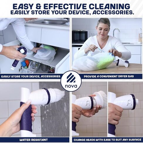 فرشاة تنظيف دوارة كهربائية من نوفا 2.0، فرشاة دوارة للحمام قابلة لإعادة الشحن لاسلكية محمولة لتنظيف الحوض/البلاط/الأرضية/الحوض/النافذة | محرك أقوى وبطارية أطول مع 6 رؤوس فرشاة تنظيف قابلة للاستبدال in Kuwait