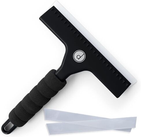 Squeegee for Shower Door, Car Windshield, and Glass Window - 2 Extra Silicone Replacement Blades - Foam Handle - Black in Saudi Arabia