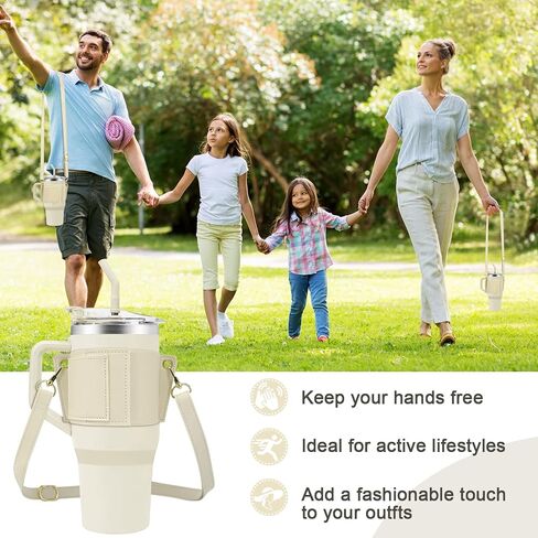 Water Bottle Holder for Stanley Tumbler with Handle, Leather Carrier Strap for 40 oz 30 oz Stanley Cup Accessories, Water Bottle Carrier with Adjustable Strap, Card Holder, Keyring (Black) in Kuwait