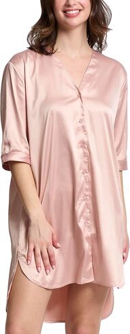 Mad Dog Satin Night Shirts for Women - Silk Like Nightshirt Pajama - Sexy Sleep Shirts, Button Down Sleepwear Nightgowns in Saudi Arabia