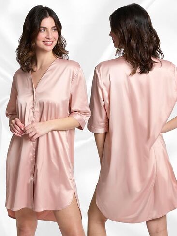 Mad Dog Satin Night Shirts for Women - Silk Like Nightshirt Pajama - Sexy Sleep Shirts, Button Down Sleepwear Nightgowns in Saudi Arabia
