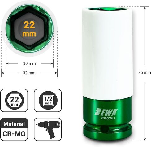 EWK 1/2" Drive 17 mm CR-MO Lug Nut Impact Socket, Non-Marring Thin Wall Wheel Rim Protector Socket in Saudi Arabia