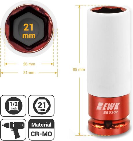 EWK 1/2" Drive 17 mm CR-MO Lug Nut Impact Socket, Non-Marring Thin Wall Wheel Rim Protector Socket in Saudi Arabia