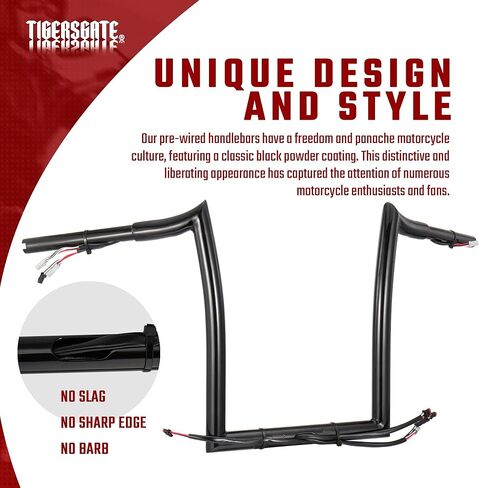 TIGERSGATE 14" Rise 1.25" Fat Ape Hanger Handlebar & Wires & Cables Complete Kit for 2021 & 2023 Harley Road Glide Models (Black） in Kuwait