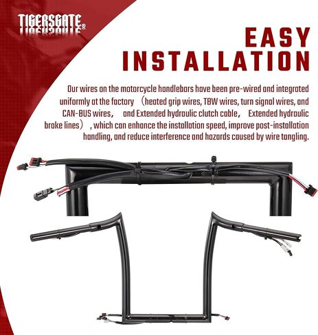 TIGERSGATE 14" Rise 1.25" Fat Ape Hanger Handlebar & Wires & Cables Complete Kit for 2021 & 2023 Harley Road Glide Models (Black） in Kuwait
