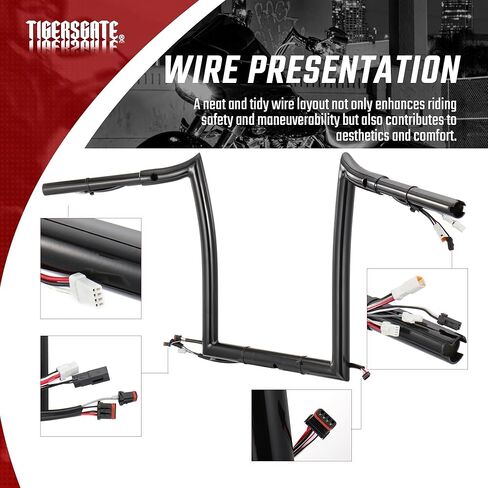 TIGERSGATE 14" Rise 1.25" Fat Ape Hanger Handlebar & Wires & Cables Complete Kit for 2021 & 2023 Harley Road Glide Models (Black） in Kuwait