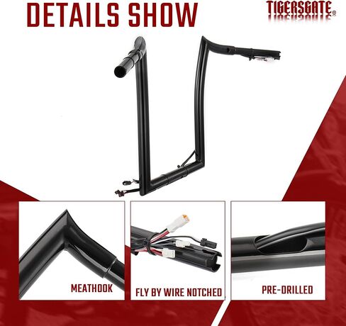 TIGERSGATE 14" Rise 1.25" Fat Ape Hanger Handlebar & Wires & Cables Complete Kit for 2021 & 2023 Harley Road Glide Models (Black） in Kuwait