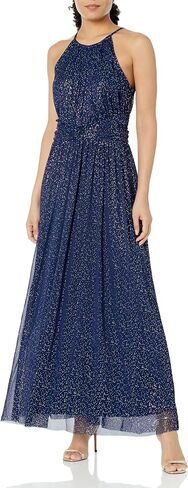 London Times Women's Mesh Halter Maxi with Ruched Waistband Event Guest of Occasion Garden Party in Saudi Arabia