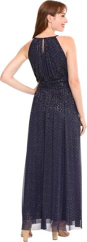 London Times Women's Mesh Halter Maxi with Ruched Waistband Event Guest of Occasion Garden Party in Saudi Arabia