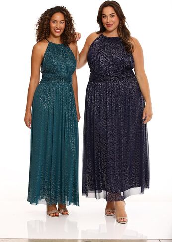 London Times Women's Mesh Halter Maxi with Ruched Waistband Event Guest of Occasion Garden Party in Saudi Arabia
