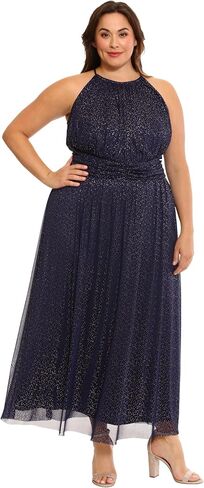 London Times Women's Mesh Halter Maxi with Ruched Waistband Event Guest of Occasion Garden Party in Saudi Arabia