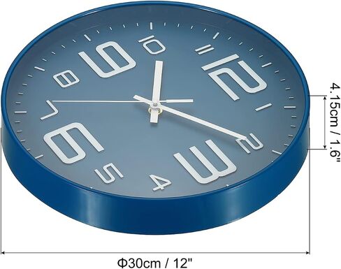 PATIKIL 12 Inch Wall Clock, 2 Pack Battery Operated Silent Non-Ticking Sweep Movement White 3D Numbers Round Clocks for Office Bedroom Decorative, Blue in Saudi Arabia