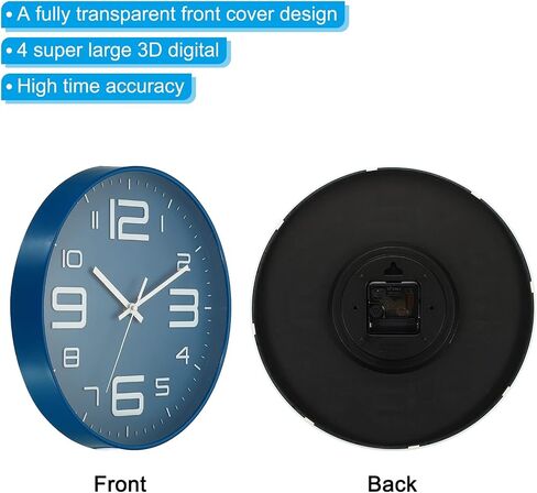 PATIKIL 12 Inch Wall Clock, 2 Pack Battery Operated Silent Non-Ticking Sweep Movement White 3D Numbers Round Clocks for Office Bedroom Decorative, Blue in Saudi Arabia