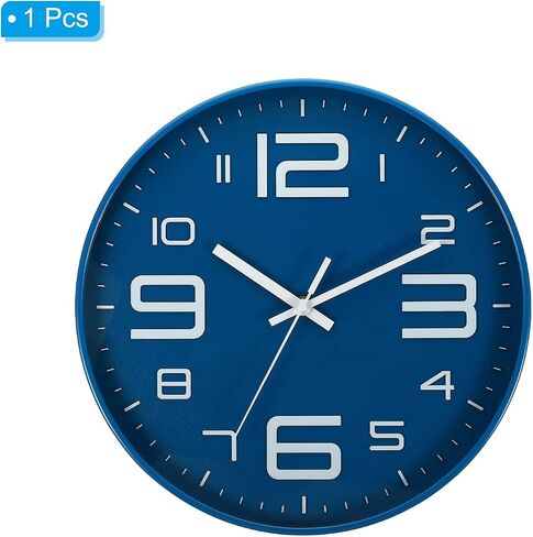 PATIKIL 12 Inch Wall Clock, 2 Pack Battery Operated Silent Non-Ticking Sweep Movement White 3D Numbers Round Clocks for Office Bedroom Decorative, Blue in Saudi Arabia