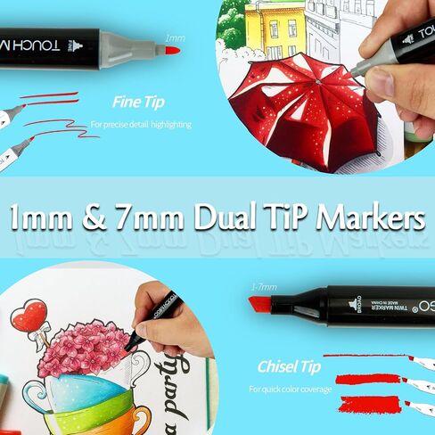 Alcohol Markers, 80-Color Double Tipped Art Marker Set for Artist Adults Coloring Illustrations Ideal for Book Painting and Card Making Includes Case for Easy Storage markers for adult coloring books in Saudi Arabia
