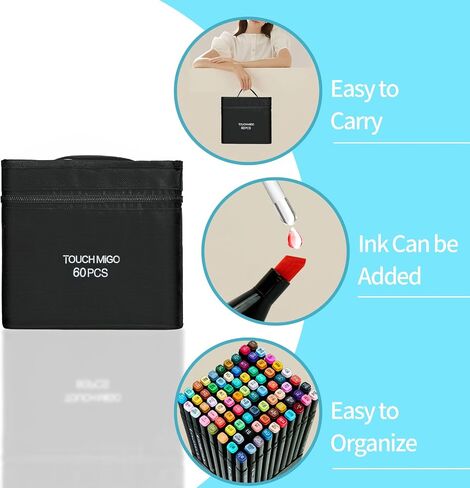 Alcohol Markers, 80-Color Double Tipped Art Marker Set for Artist Adults Coloring Illustrations Ideal for Book Painting and Card Making Includes Case for Easy Storage markers for adult coloring books in Saudi Arabia
