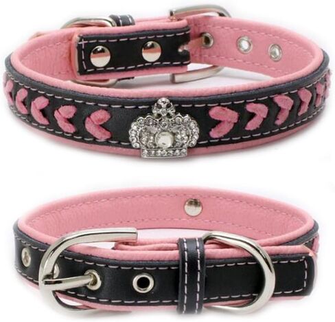 Dogs Kingdom 14.5"-24" Length Soft Genuine Leather Hand Made Rope Braided Dog Collar with Rhinestone Crown Decoration for Small Medium Dogs Pitbull Terrier Adjustable Blue S in Saudi Arabia