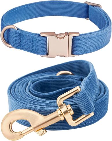 Soft Corduroy Dog Collar and Leash Set, Adjustable Cotton Dog Collars with Metal Buckle and Lead for Small Dogs,Beige in Saudi Arabia