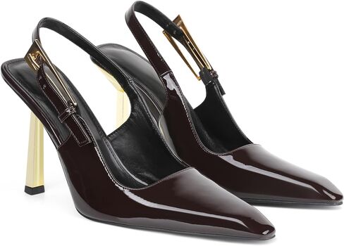 Women'S Backless Slingback, Patent Leather Metal Buckle Fashion Dress Pointed Toe Sandals Shoes Sexy 3.5 In Stiletto Heel Shoes in Saudi Arabia
