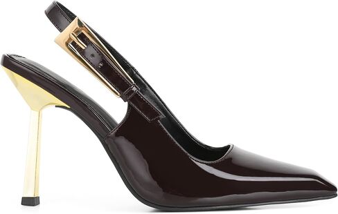 Women'S Backless Slingback, Patent Leather Metal Buckle Fashion Dress Pointed Toe Sandals Shoes Sexy 3.5 In Stiletto Heel Shoes in Saudi Arabia