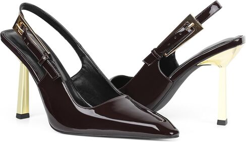 Women'S Backless Slingback, Patent Leather Metal Buckle Fashion Dress Pointed Toe Sandals Shoes Sexy 3.5 In Stiletto Heel Shoes in Saudi Arabia