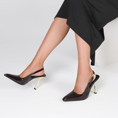 Women'S Backless Slingback, Patent Leather Metal Buckle Fashion Dress Pointed Toe Sandals Shoes Sexy 3.5 In Stiletto Heel Shoes in Saudi Arabia