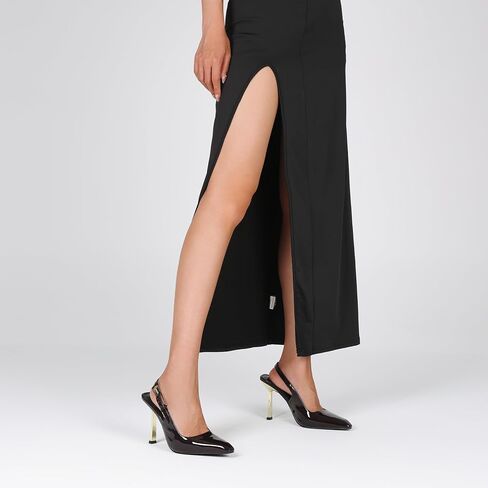 Women'S Backless Slingback, Patent Leather Metal Buckle Fashion Dress Pointed Toe Sandals Shoes Sexy 3.5 In Stiletto Heel Shoes in Saudi Arabia