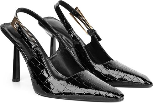 Women'S Backless Slingback, Patent Leather Metal Buckle Fashion Dress Pointed Toe Sandals Shoes Sexy 3.5 In Stiletto Heel Shoes in Saudi Arabia