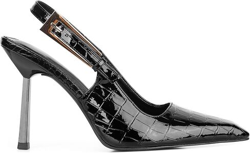 Women'S Backless Slingback, Patent Leather Metal Buckle Fashion Dress Pointed Toe Sandals Shoes Sexy 3.5 In Stiletto Heel Shoes in Saudi Arabia