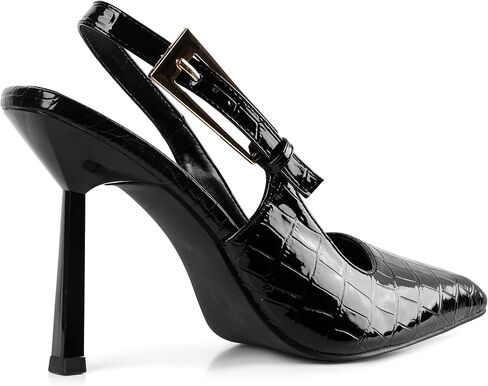 Women'S Backless Slingback, Patent Leather Metal Buckle Fashion Dress Pointed Toe Sandals Shoes Sexy 3.5 In Stiletto Heel Shoes in Saudi Arabia