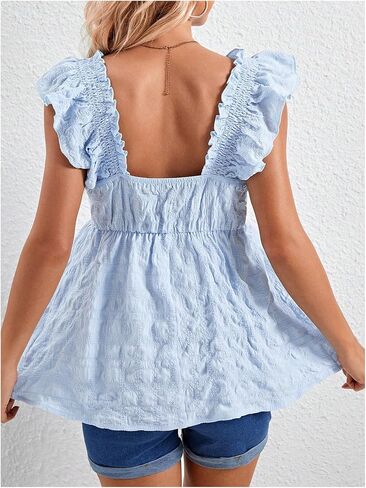 بلوزة حمل نسائية من MakeMeChic بأكمام قصيرة وحاشية واسعة وزخرفة مكشكشة قميص صيفي للحمل in Saudi Arabia