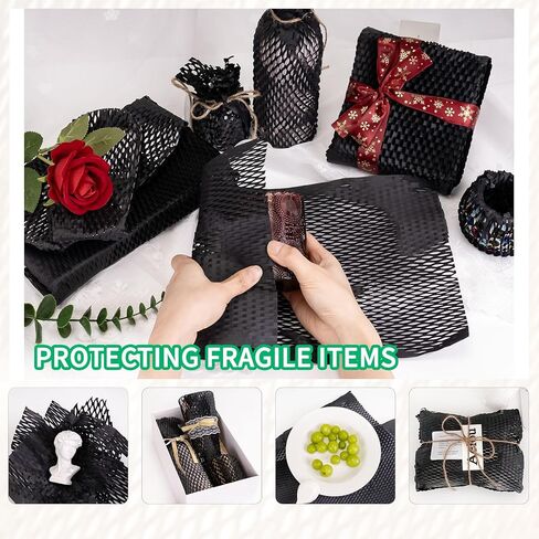 Larcenciel Honeycomb Packing Paper Roll 15"x98' w/Fragile Stickers, Cushioning Kraft Black Wrapping Paper, Biodegradable Packing Material Alternative to Bubble Wrap for Moving Packing Filler Shipping in Saudi Arabia