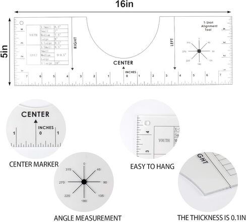 أداة محاذاة تي شيرت Juome، مساطر تي شيرت لتصميمات المركز، مسطرة دليل رسومي تي شيرت أكريليك لوضع الفينيل - أداة HTV (16 × 5 بوصة) in Kuwait