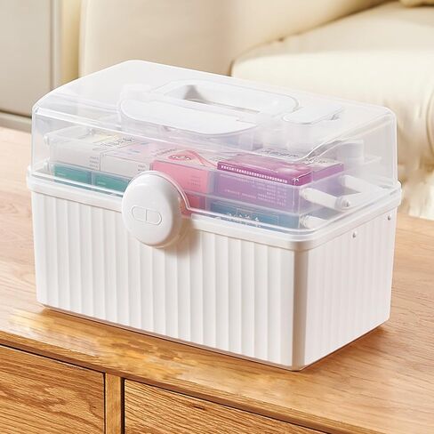 PENCK Empty Family First Box Aid Plastic Medicine Storage Container 3 Layers Portable Emergency Medical Organizer with Handle for Family, Office and Travel (Green-Clear) in Saudi Arabia