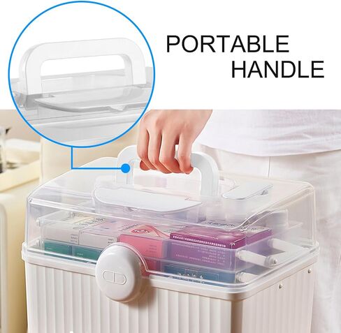 PENCK Empty Family First Box Aid Plastic Medicine Storage Container 3 Layers Portable Emergency Medical Organizer with Handle for Family, Office and Travel (Green-Clear) in Saudi Arabia