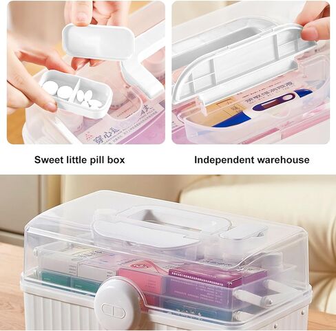PENCK Empty Family First Box Aid Plastic Medicine Storage Container 3 Layers Portable Emergency Medical Organizer with Handle for Family, Office and Travel (Green-Clear) in Saudi Arabia