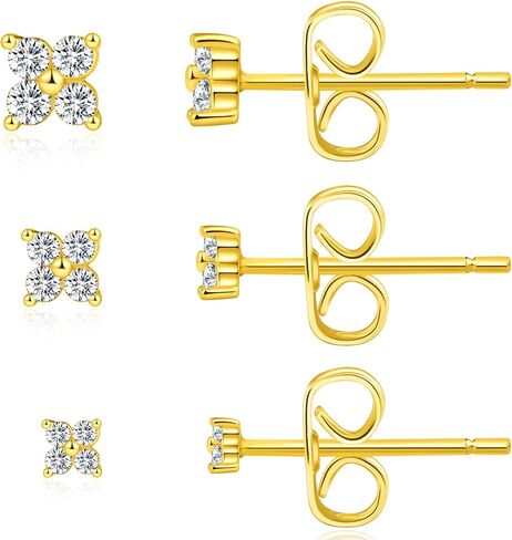 3 Pairs 14k Gold Stud Earrings for Women Hypoallergenic 925 Sterling Silver Post Dainty Cartilage Tragus Earrings Stacks Set Trendy Small Diamond Heart Multiple Piercing Jewelry for Men in Saudi Arabia